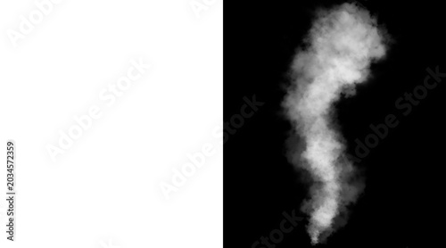 Foto Atmospheric white smoke plume on black background, ethereal steam vapor trail, w