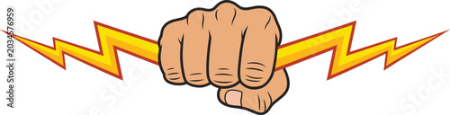 Foto Fist Crushing Lightning Bolt on White Background