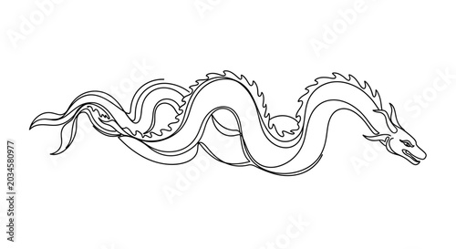 Quadro su tela Stylized dragon illustration, elegant serpentine creature, mythical beast line a