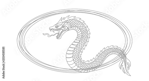 Foto Stylized Serpent Dragon Outline in Oval Frame