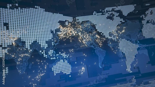 3d render Highly detailed revolving futuristic world map looped