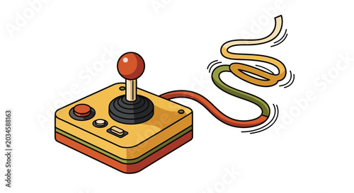 Photography Retro Gaming Joystick with Wavy Cable Vector Illustration