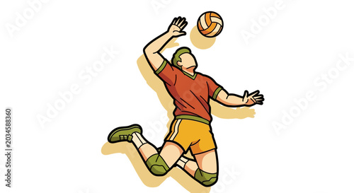 Canvas Print Volleyball Player in Mid Air Jumping to Spike Ball Dynamic Illustration