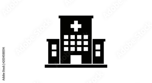 Bild auf Leinwand A stylized black icon of a hospital building with a cross symbol represents healthcare services and medical facilities