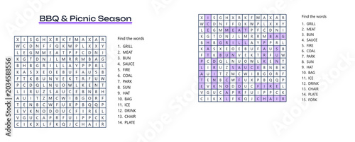 Foto Word seek puzzle sheet featuring BBQ and picnic season themes