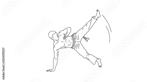 Bild auf Leinwand Capoeira Martial Art Kicking Move Line Art