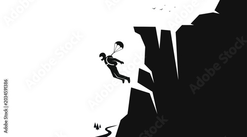Φωτογραφία Skydiver leaping off a cliff edge, extreme sports, adventure, freedom, isolation
