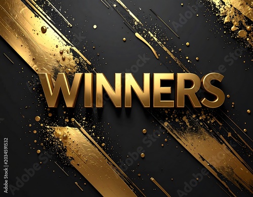 Bold Golden Winners Text on Dark Abstract Background