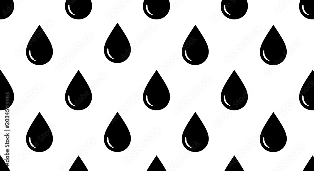 Fototapeta premium Seamless pattern of black water drops on white background