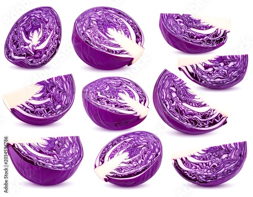 Fresh Purple Cabbage Wedges Arranged in Isolated Studio Composition