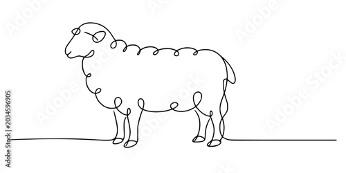Canvastavla Sheep Line Drawing, Continuous-line drawing of a sheep, symbolizing innocence an