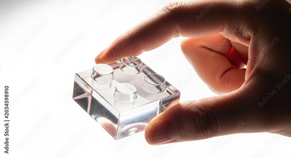 Obraz premium Hand Holding Transparent LEGO Brick
