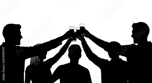 Valokuva Friends Silhouettes Toasting With Drinks Against White Background