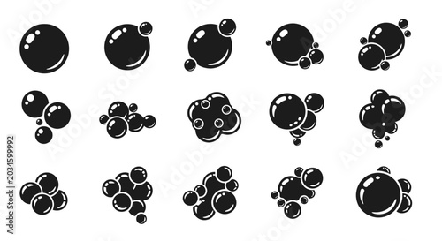 Black bubble shapes on white background.