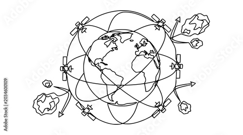 Bild auf Leinwand Global Satellite Network Orbiting Earth, Communication Technology, Space Explora
