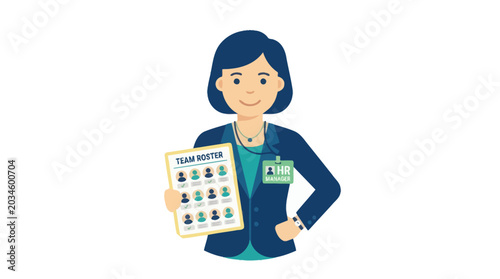 Картината върху платно HR Manager with Team Roster List, Recruiting and Employee Management