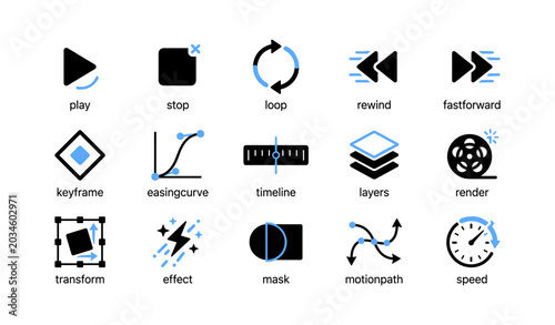 Media and animation control icons showing playback and tools