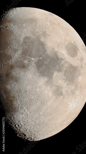 Detailed Moon Surface With Craters Against Black Night Sky - Lunar Astronomy Close-Up