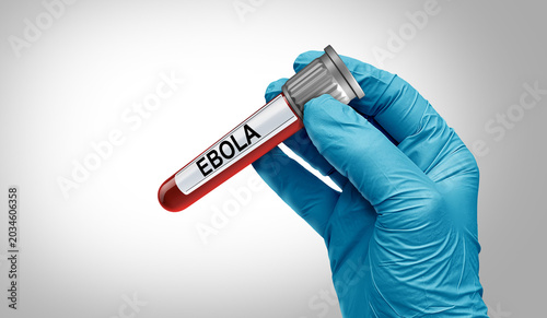 Ebola virus outbreak blood test diagnosis concept showing a contagious viral infection and deadly pathogen symbolizing epidemic spread.