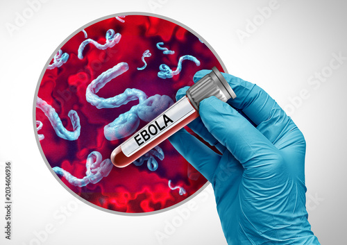 Ebola global Health Crisis virus outbreak blood test diagnosis concept showing a contagious viral infection and deadly pathogen symbolizing epidemic spread.