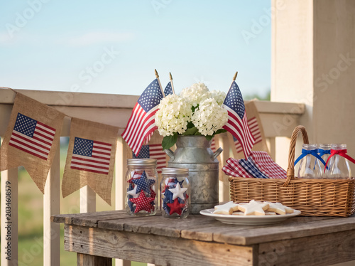 Close Up of Porch Counter Labeled 4th of July Celebration