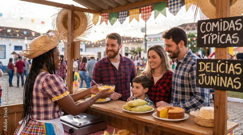 Happy Family Ordering Corn Treats at June Festival Booth