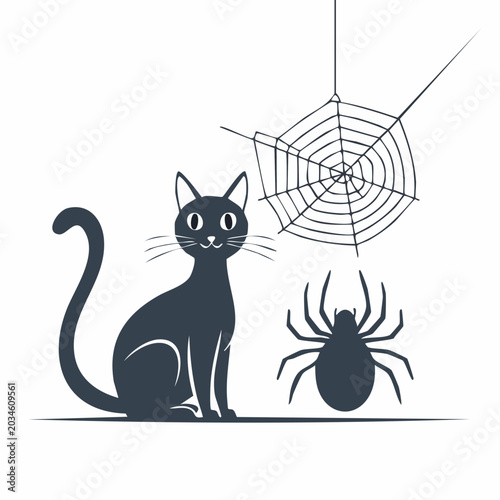 Black Cat and Spider Web Illustration