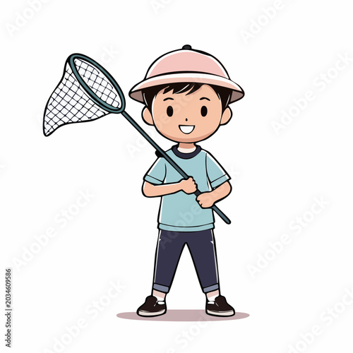 Cartoon Boy with Butterfly Net
