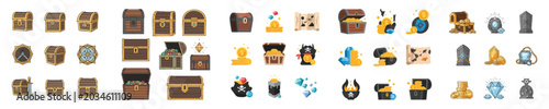 Bild auf Leinwand Treasure Chest Pirate Gold Flat Design Game Vector Collection