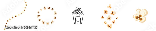 Canvastavla Popcorn Cinema Snack Flat Design Vector Food Illustration Set