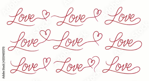Quadro su tela Collection of elegant handwritten Love typography with heart accents, perfect for romantic designs