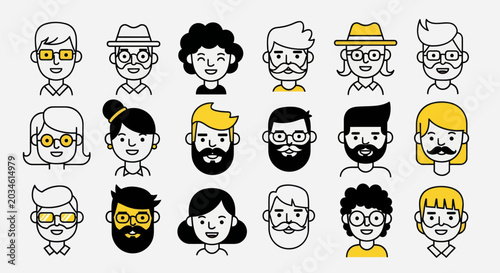 Diverse illustrated people portraits collection