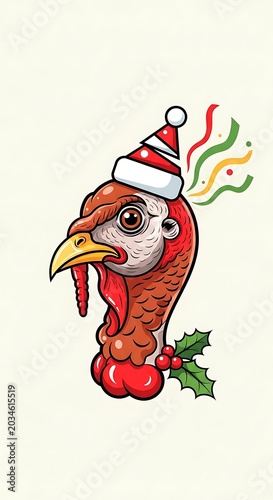 Cartoon rooster with autumn leaves and acorns.