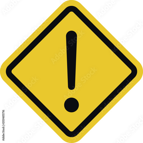 Fotografía Warning symbol with an exclamation mark inside a yellow diamond shape, indicatin