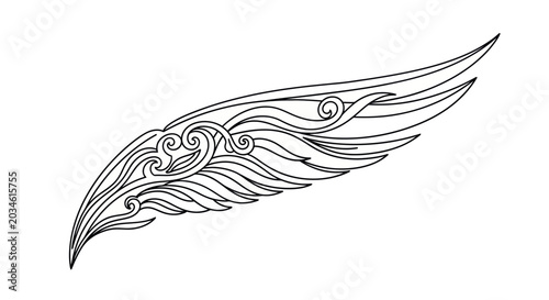 Photos Stylized wing illustration with flowing lines and swirls, isolated on white