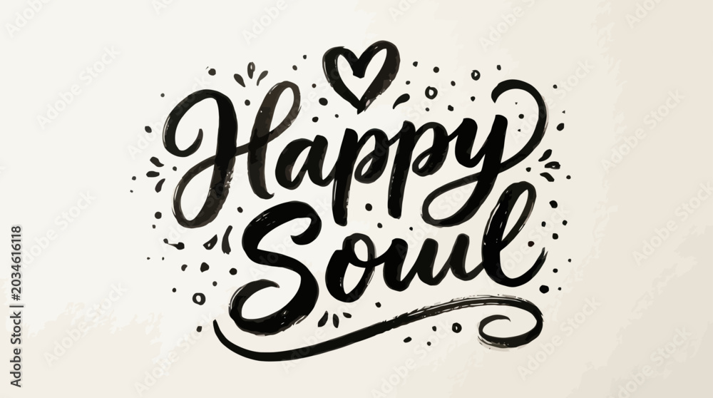 Fototapeta premium Happy Soul Hand Lettering with Heart and Dots - Positive Quote