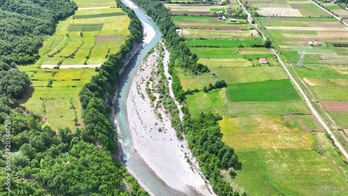 Albania landscape rivers Mat, near Dom village, farm