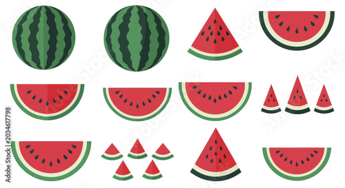 Foto Fresh Watermelon Slices and Whole Fruits Collection.