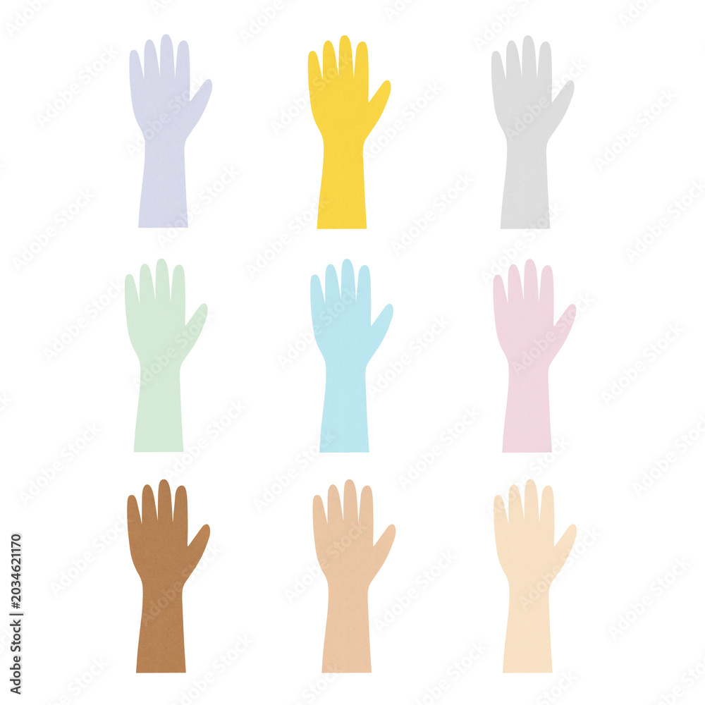 Fototapeta premium Raised human hand paper craft set transparent png