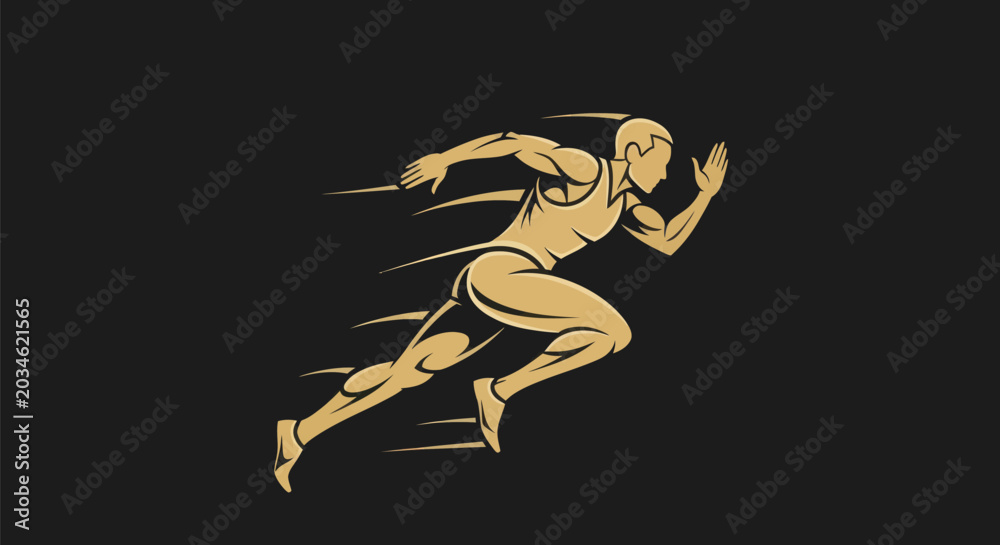 Obraz premium Running athlete silhouette against black