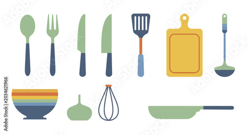 Schilderij op canvas Essential Kitchen Utensils and Cookware Collection for Culinary Tasks