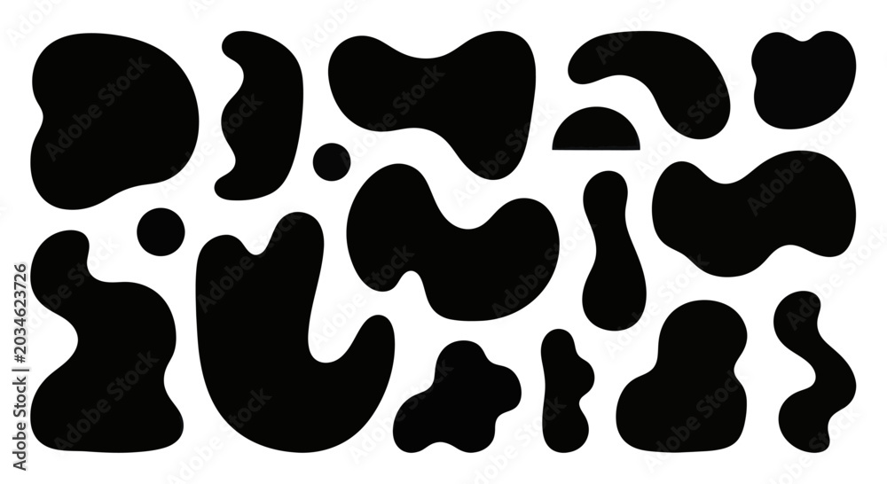 Fototapeta premium Abstract organic blob shapes set, fluid irregular forms, modern graphic design elements.