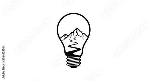 Foto Lightbulb Idea with Mountain Landscape and Winding Road Inside