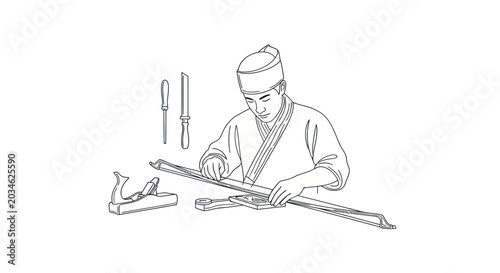 Fotografija Traditional Craftsman Sharpening Sword in Ancient China Style