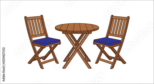 Bild auf Leinwand Folding Bistro Set With Round Table And Chairs Vector Illustration