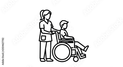 Tableau sur toile Nurse pushing patient in wheelchair, medical care icon, healthcare assistance il