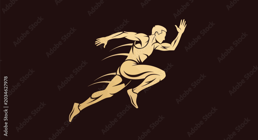Obraz premium Running athlete silhouette in gold