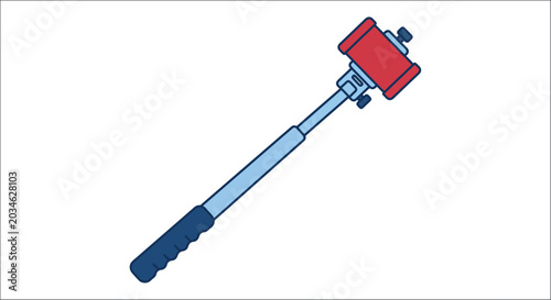 Foto Extendable selfie stick with red phone mount flat vector illustration on white b