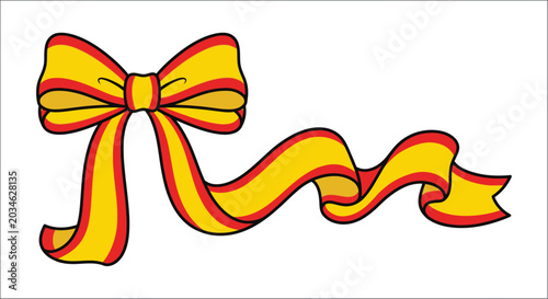 Εκτύπωση καμβά Yellow ribbon bow with red trim vector illustration on white background