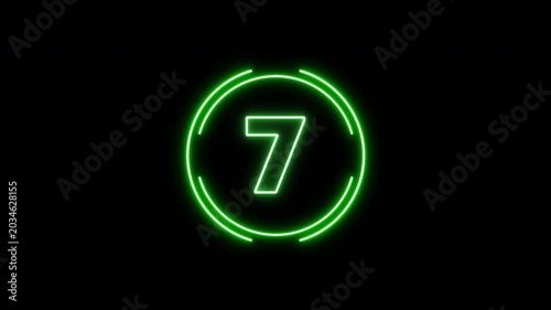 Animated 10 Second Neon Countdown Timer. Futuristic Cyber HUD Loop on Alpha Channel.